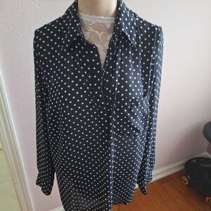 Rose & Olive Navy and White Polka Dot Top